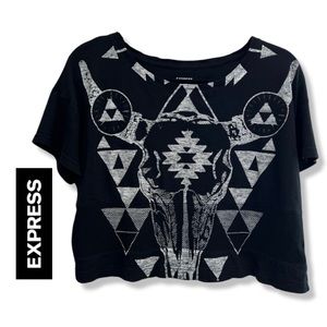 EXPRESS Crop Top with Southwestern Cow Skull Design | Size Medium